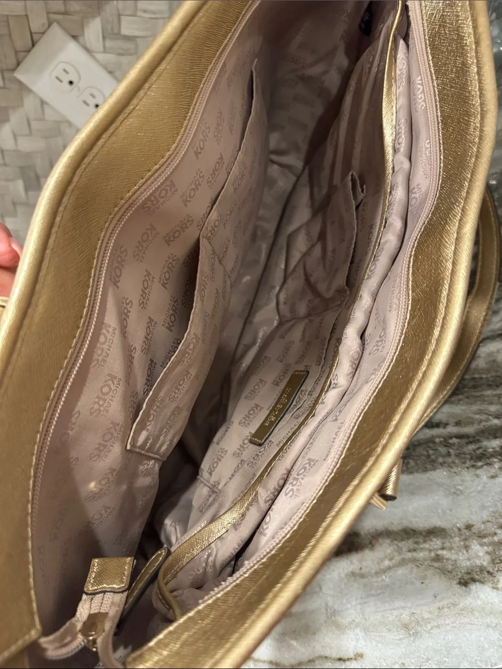 Michael Kors Sady Gold Metallic Leather Tote Bag